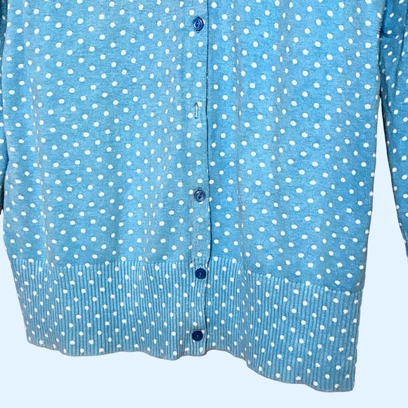 Cherokee Blue White Polka Dot Button Front Cardigan Sweater Ribbed 3/4 Sleeve XL - Picture 12 of 15